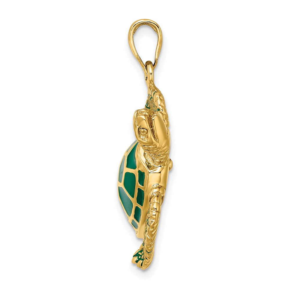 14K 3-D Green Enamel Large Sea Turtle Charm