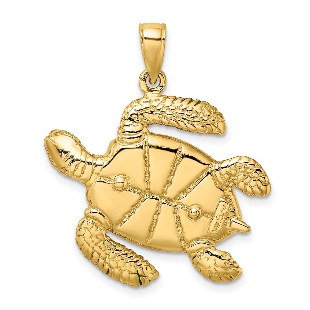 14K 3-D Green Enamel Large Sea Turtle Charm