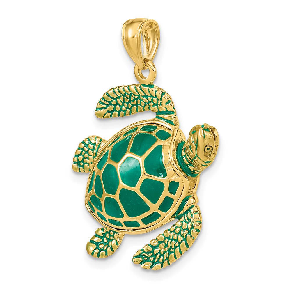 14K 3-D Green Enamel Large Sea Turtle Charm