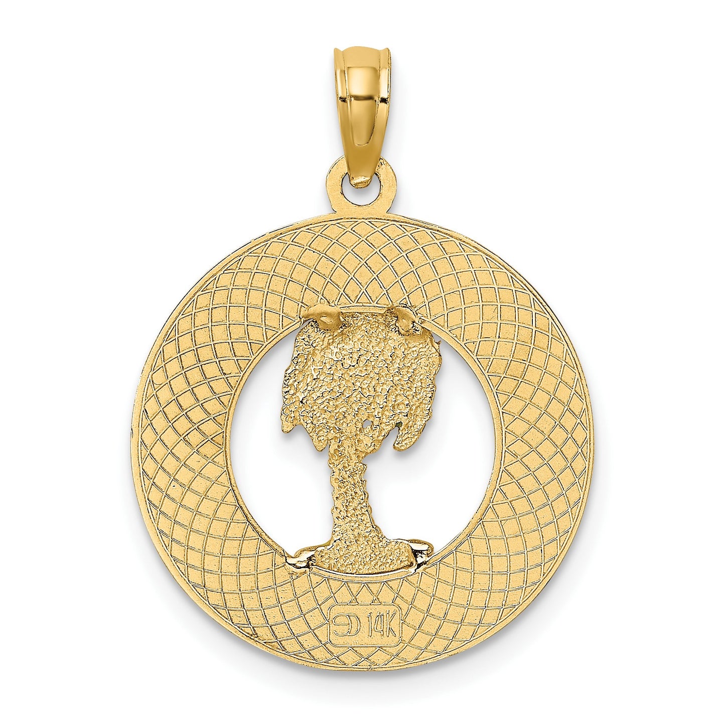 14K FLORIDA Enamel Palm Tree Circle Charm