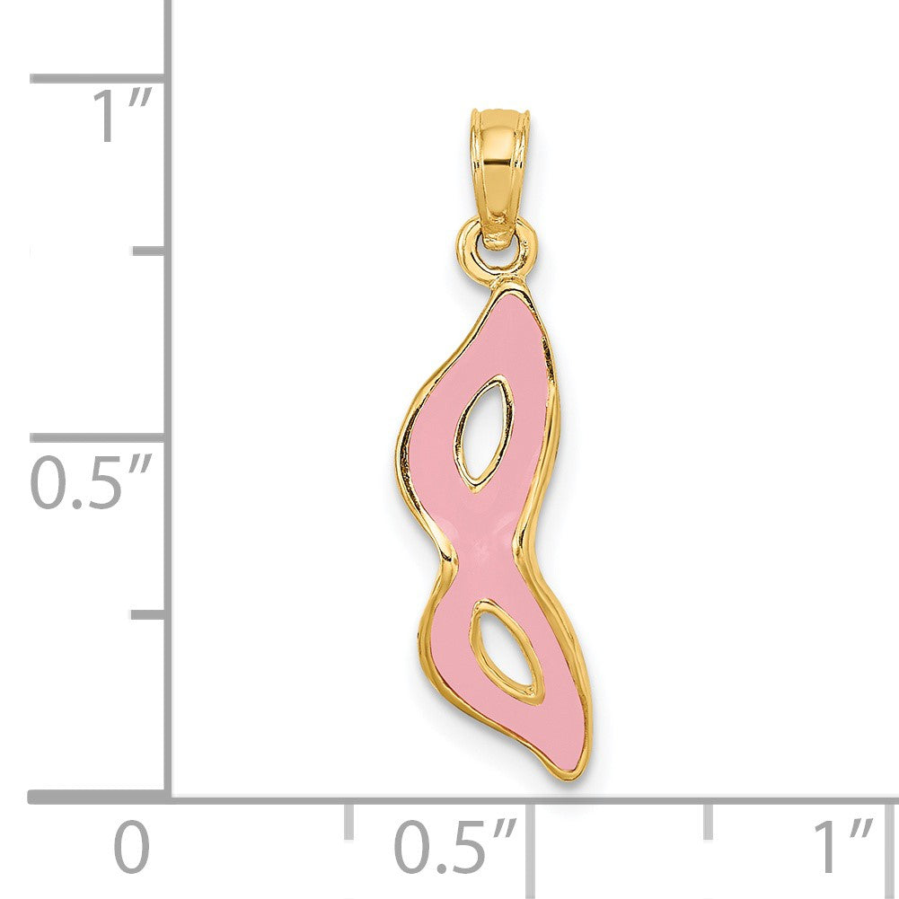 14K 3-D and Beveled with Pink Enamel Masquerade Mask Pendant