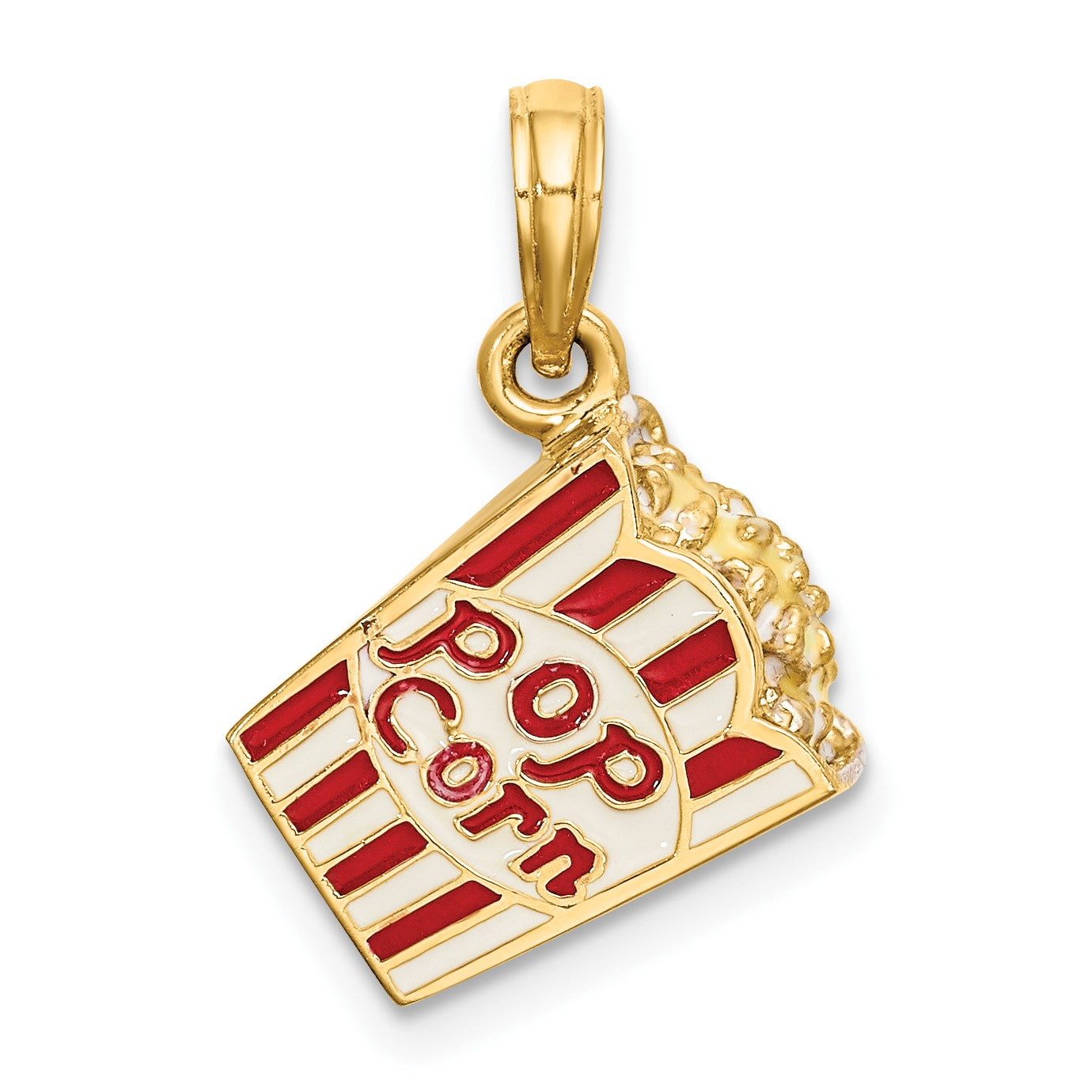 14K 3-D Red and White Enameled Bag of Popcorn Charm