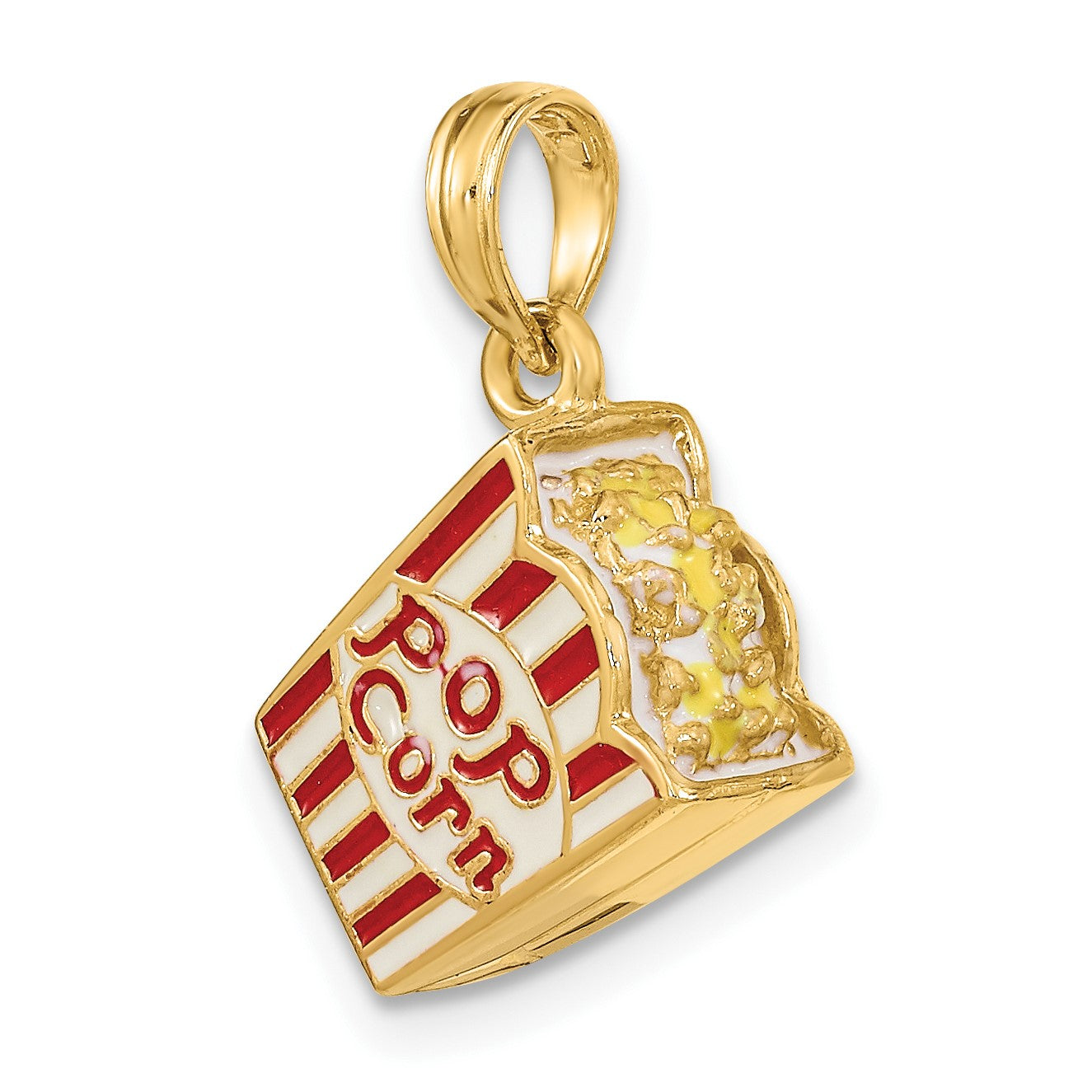 14K 3-D Red and White Enameled Bag of Popcorn Charm