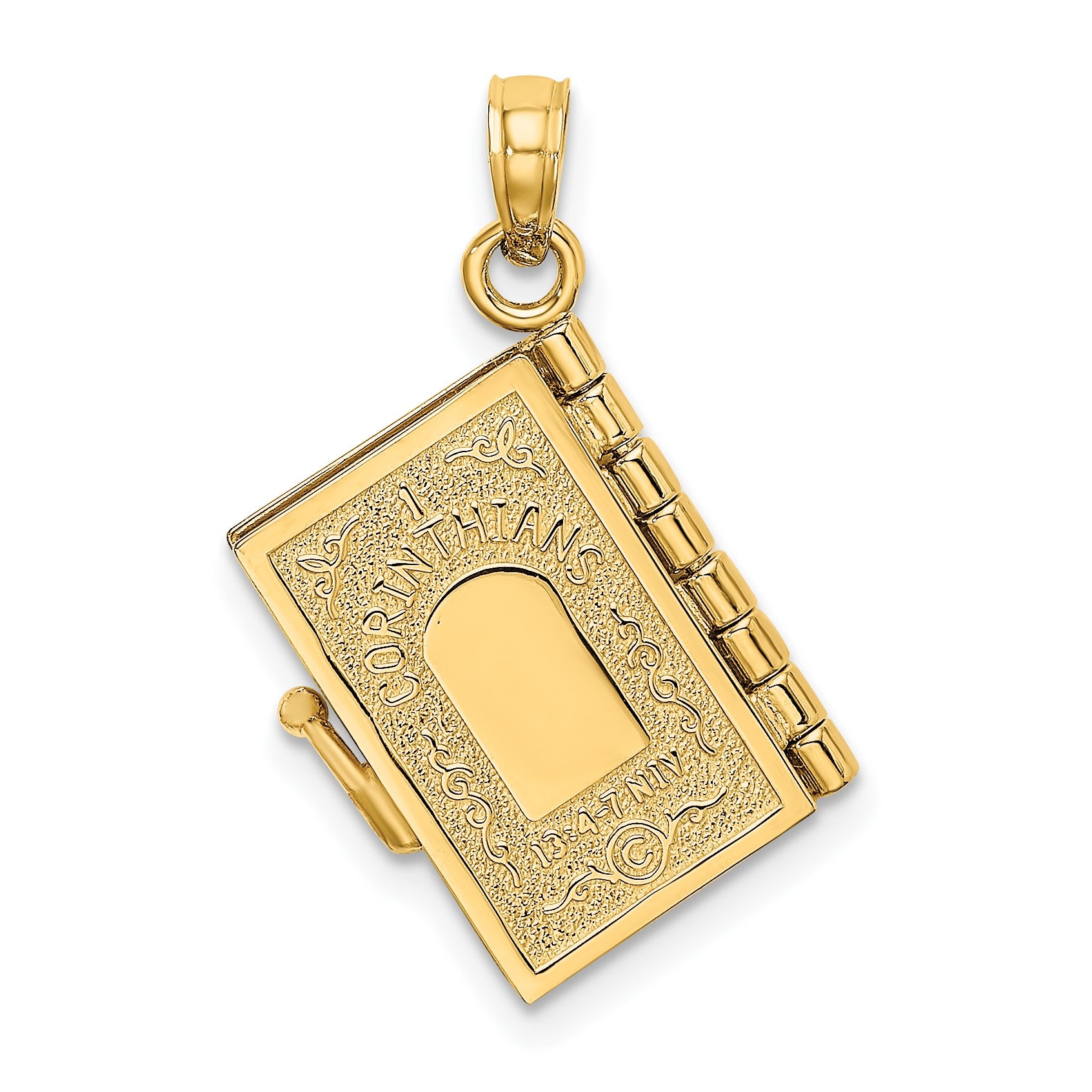 14K Enameled 3-D Moveable LOVE Bible Verse Flower Book Pendant