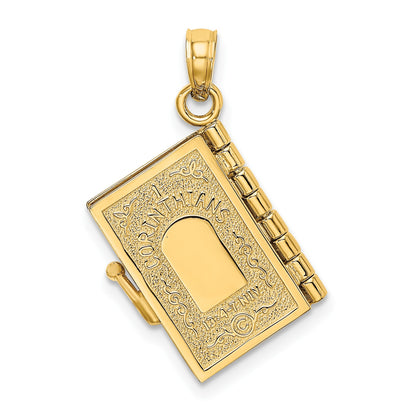 14K Enameled 3-D Moveable LOVE Bible Verse Flower Book Pendant