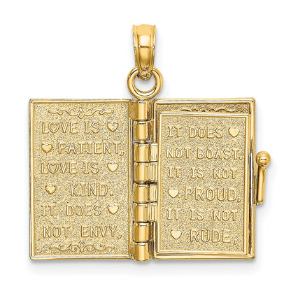 14K Enameled 3-D Moveable LOVE Bible Verse Flower Book Pendant