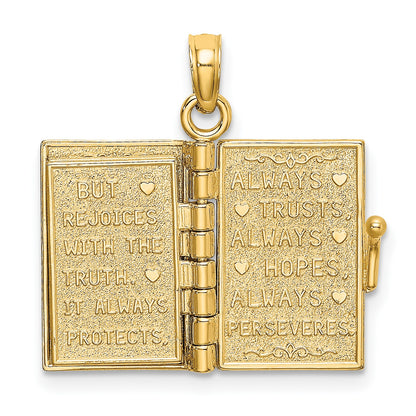 14K Enameled 3-D Moveable LOVE Bible Verse Flower Book Pendant