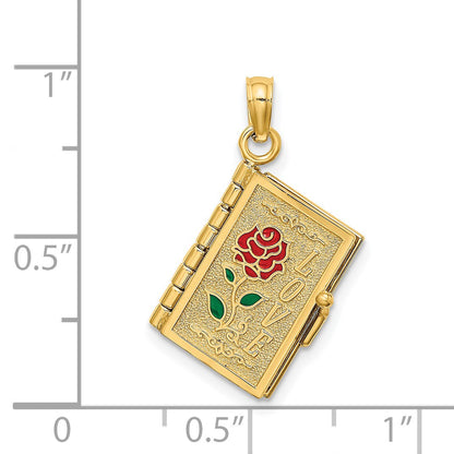 14K Enameled 3-D Moveable LOVE Bible Verse Flower Book Pendant