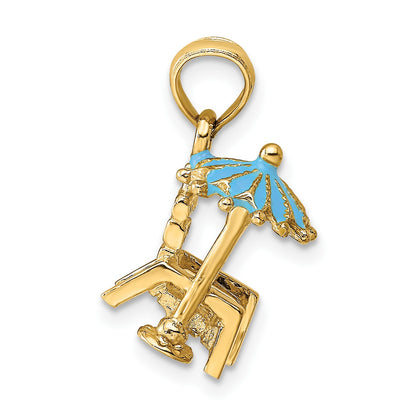 14K 3-D Beach Chair with Aqua Enameled Umbrella Charm