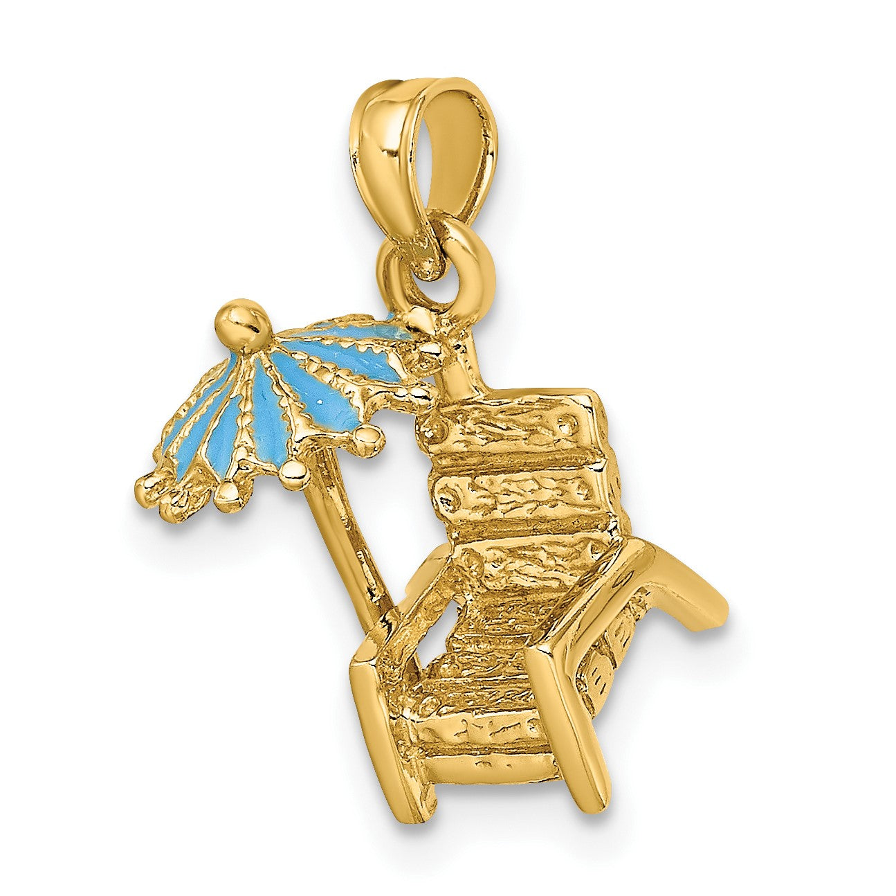 14K 3-D Beach Chair with Aqua Enameled Umbrella Charm