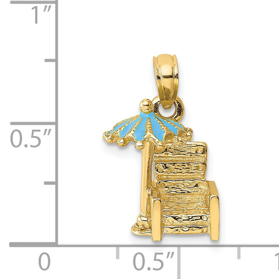 14K 3-D Beach Chair with Aqua Enameled Umbrella Charm