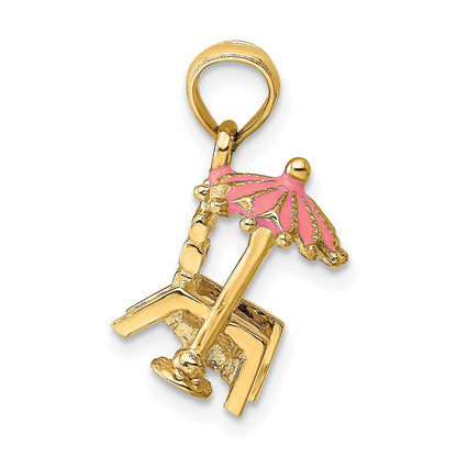 14K 3-D Beach Chair with Pink Enameled Umbrella Charm