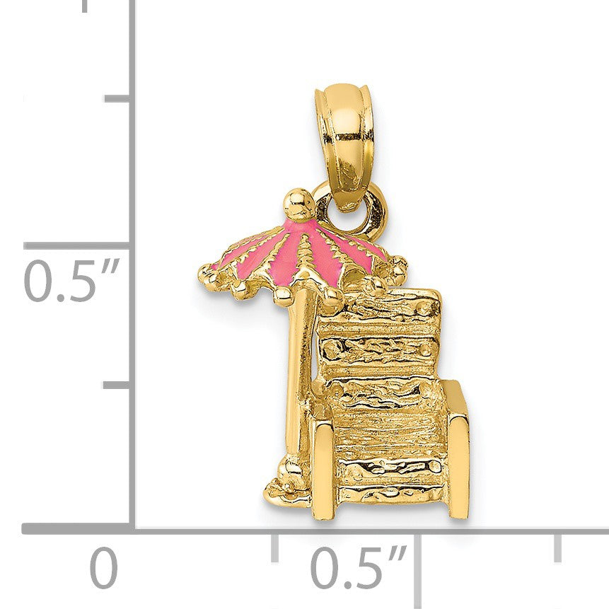 14K 3-D Beach Chair with Pink Enameled Umbrella Charm