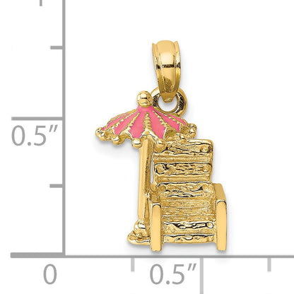 14K 3-D Beach Chair with Pink Enameled Umbrella Charm
