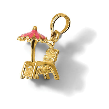 14K 3-D Beach Chair with Pink Enameled Umbrella Charm
