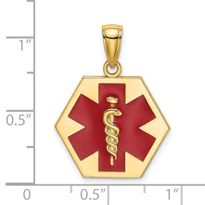 14K Red Enameled Textured Back Caduceus Medical Disc Charm