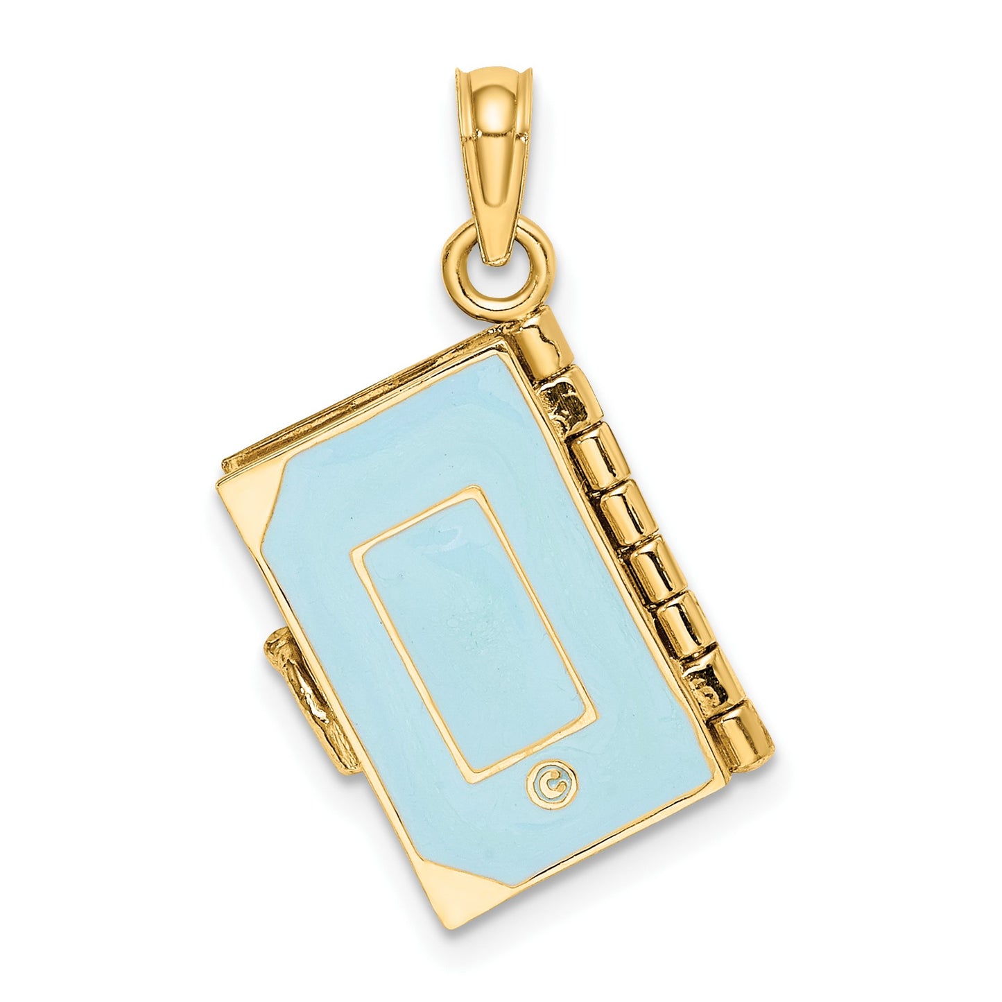 14K Blue Enameled 3-D Bible with Lord's Prayer and Moveable Pages Pendant