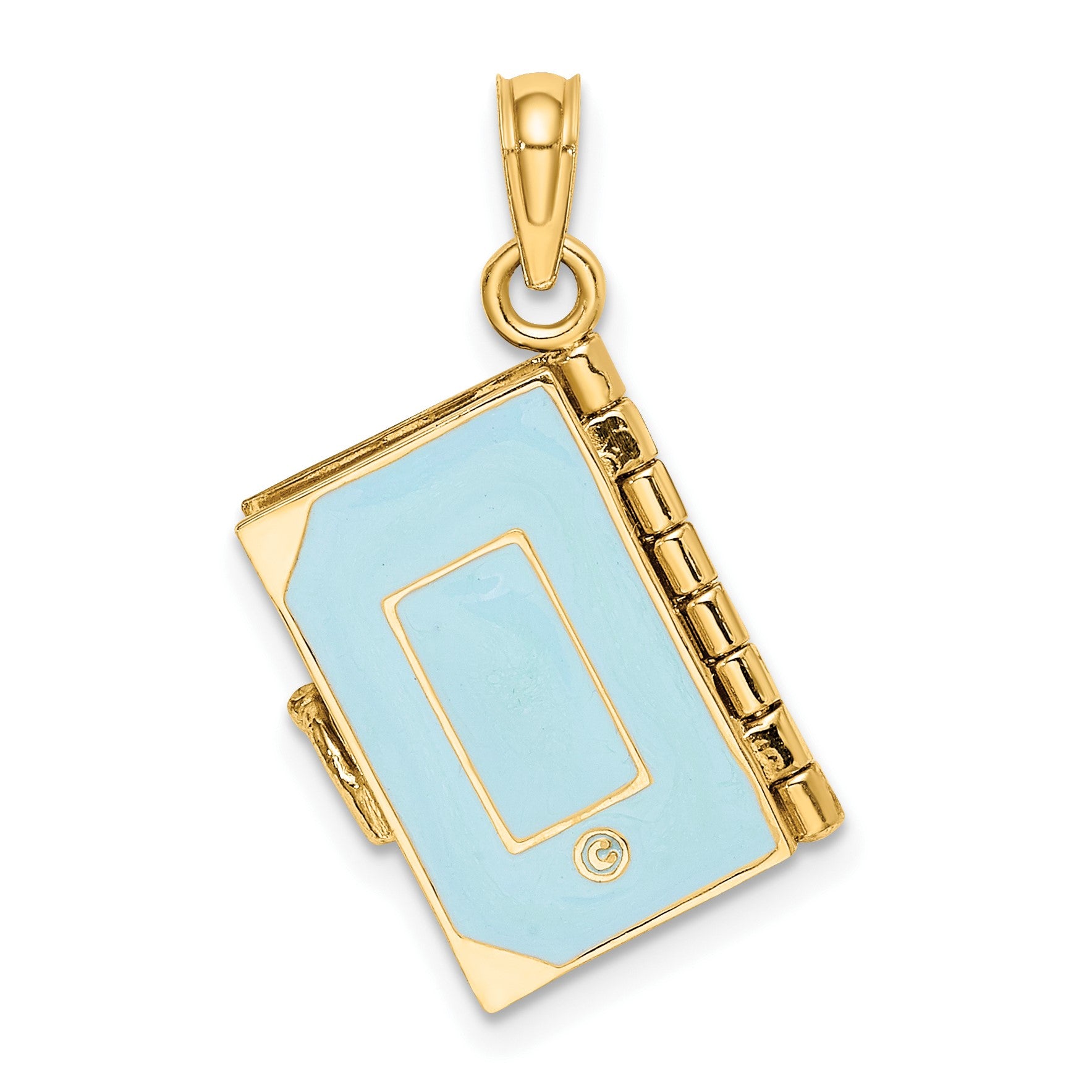 14K Blue Enameled 3-D Bible with Lord's Prayer and Moveable Pages Pendant