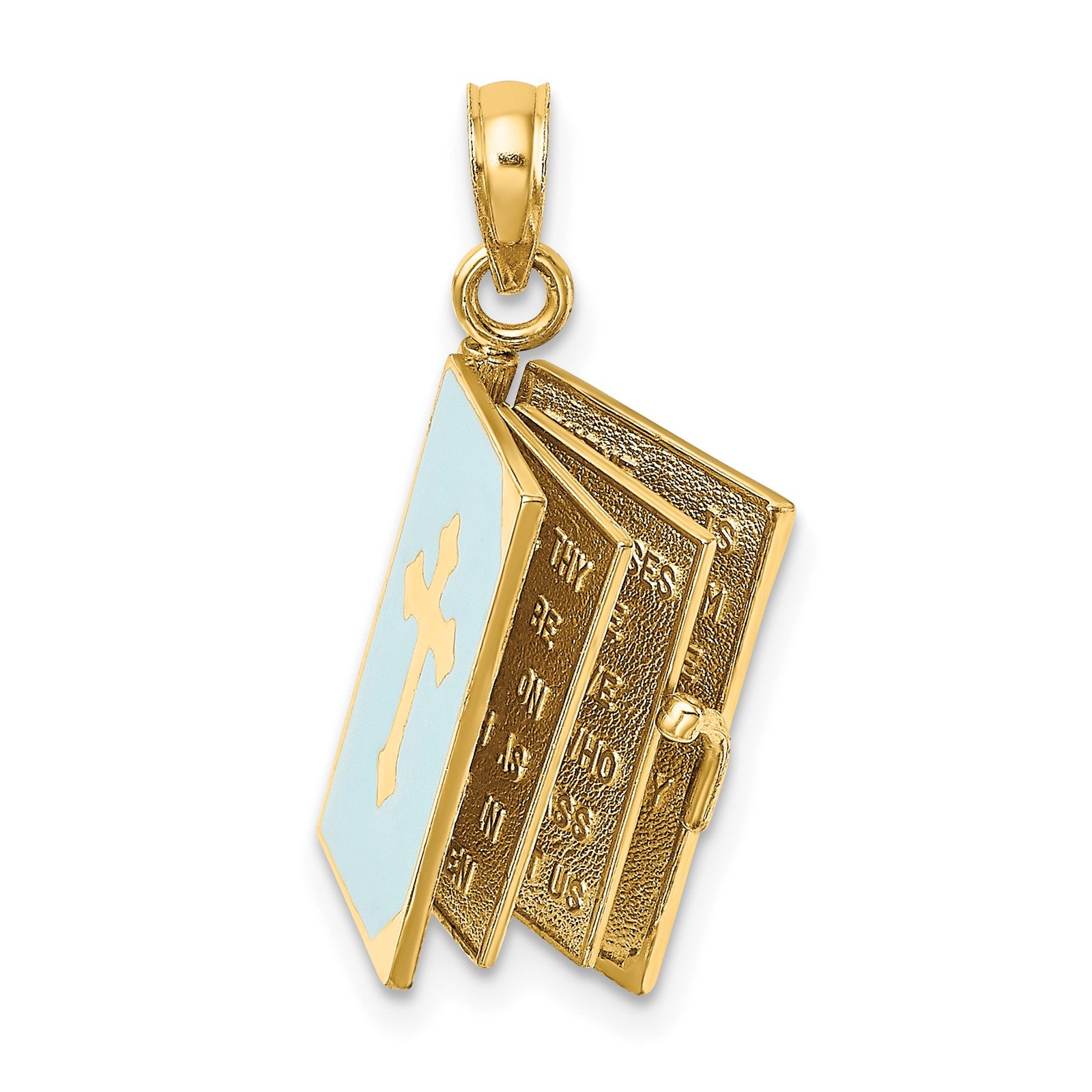 14K Blue Enameled 3-D Bible with Lord's Prayer and Moveable Pages Pendant