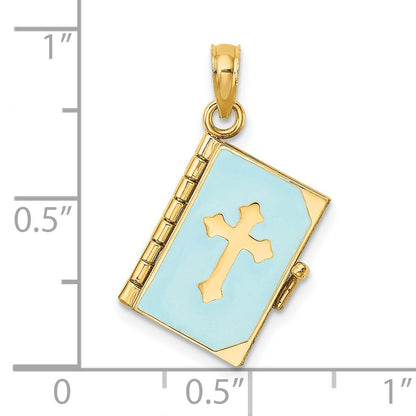 14K Blue Enameled 3-D Bible with Lord's Prayer and Moveable Pages Pendant