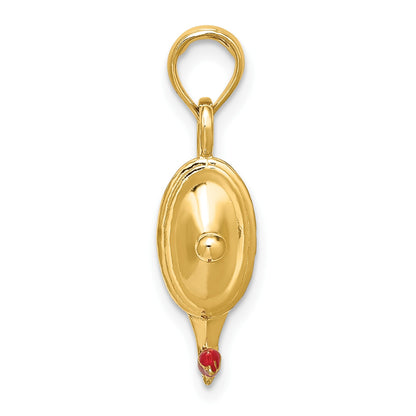 14K Red Enameled Polished 3-D Genie Lamp Charm