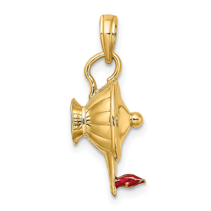 14K Red Enameled Polished 3-D Genie Lamp Charm