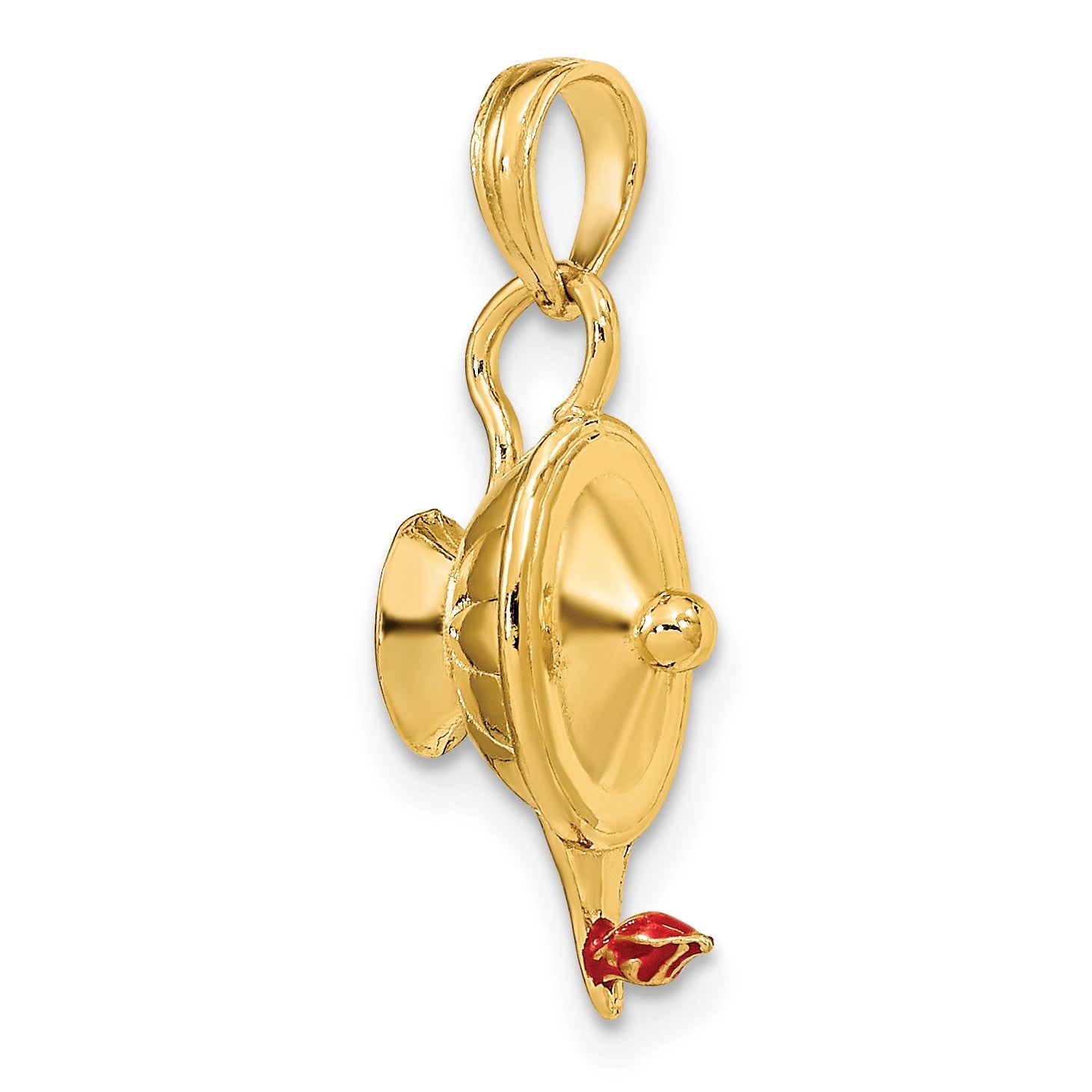 14K Red Enameled Polished 3-D Genie Lamp Charm