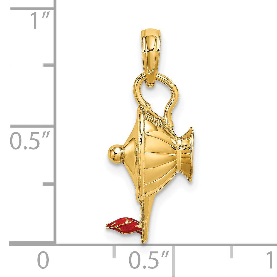 14K Red Enameled Polished 3-D Genie Lamp Charm