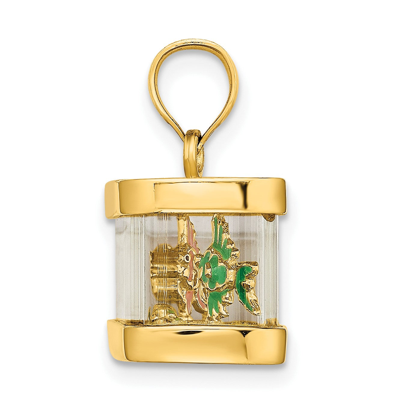 14K 3-D Moveable Enamel Fish in Aquarium Charm