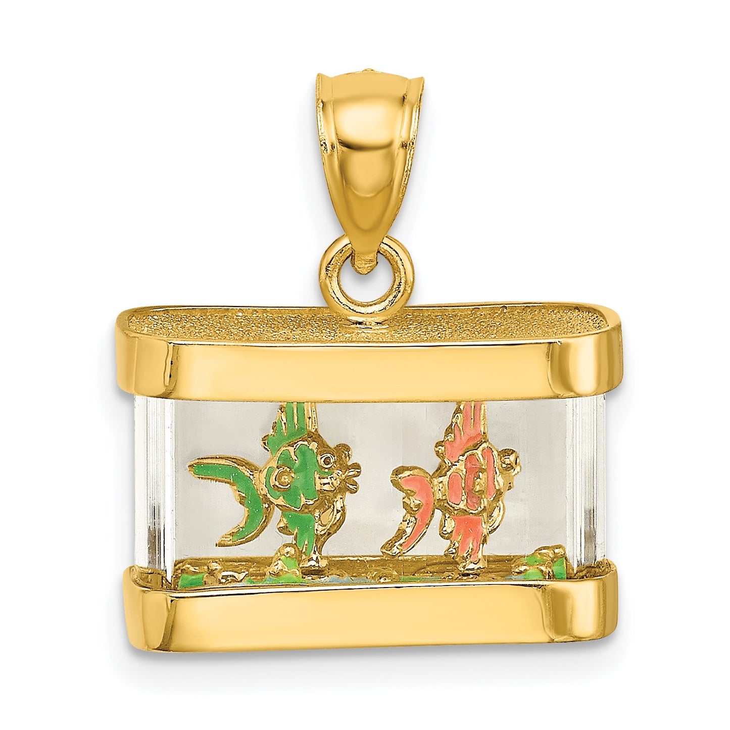 14K 3-D Moveable Enamel Fish in Aquarium Charm