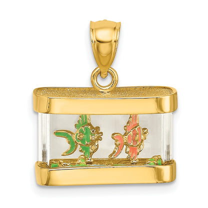 14K 3-D Moveable Enamel Fish in Aquarium Charm