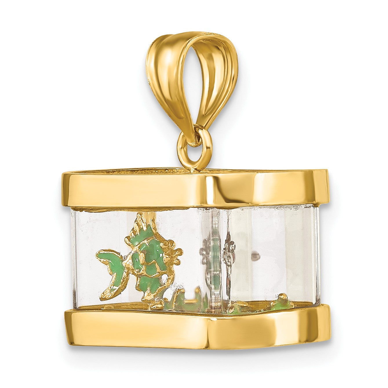 14K 3-D Moveable Enamel Fish in Aquarium Charm