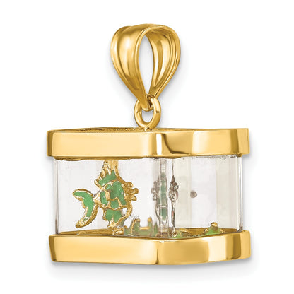 14K 3-D Moveable Enamel Fish in Aquarium Charm