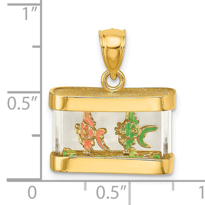 14K 3-D Moveable Enamel Fish in Aquarium Charm