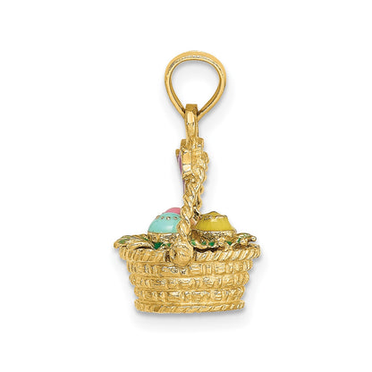 14K 3-D Enameled Easter Basket with Bow and Eggs Charm