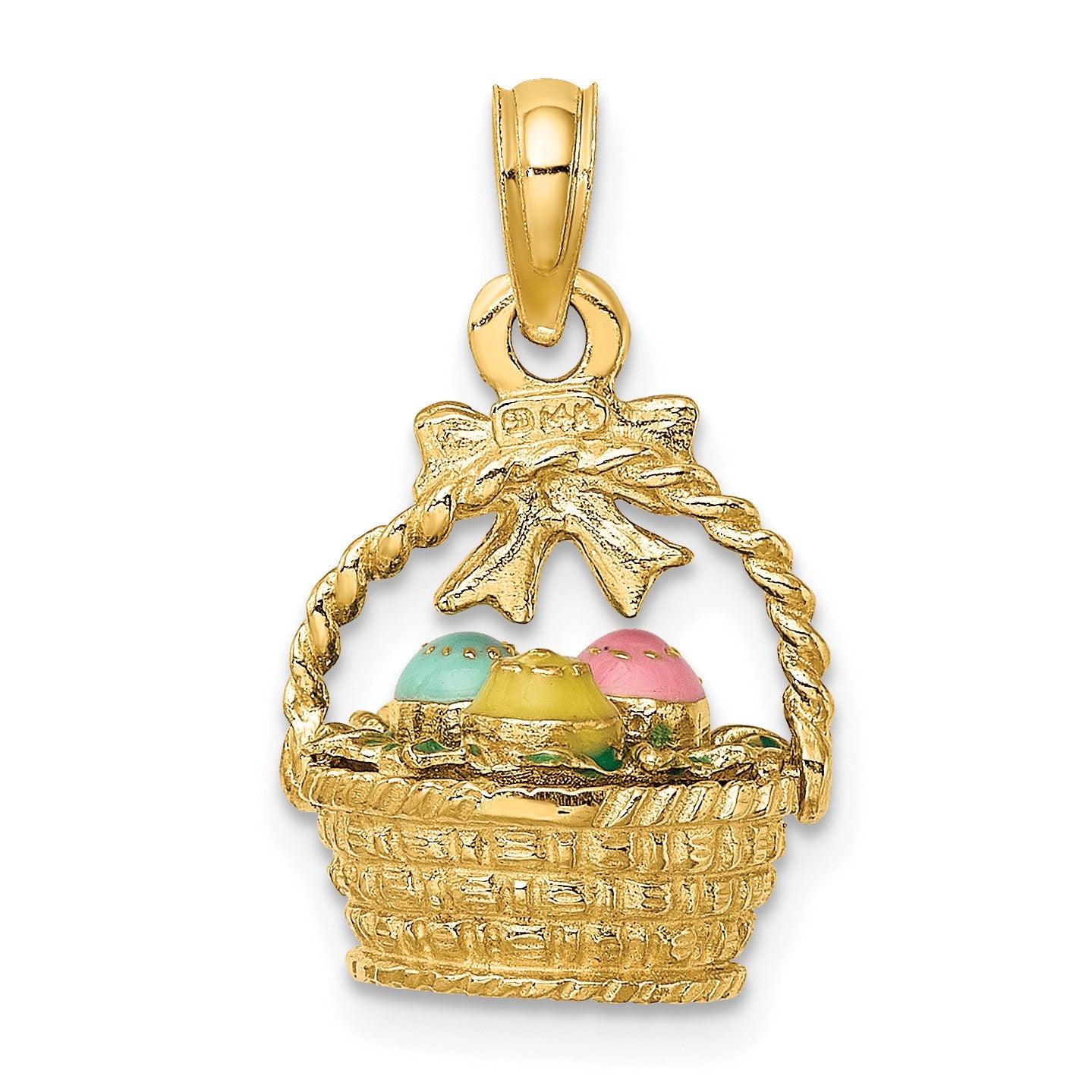 14K 3-D Enameled Easter Basket with Bow and Eggs Charm