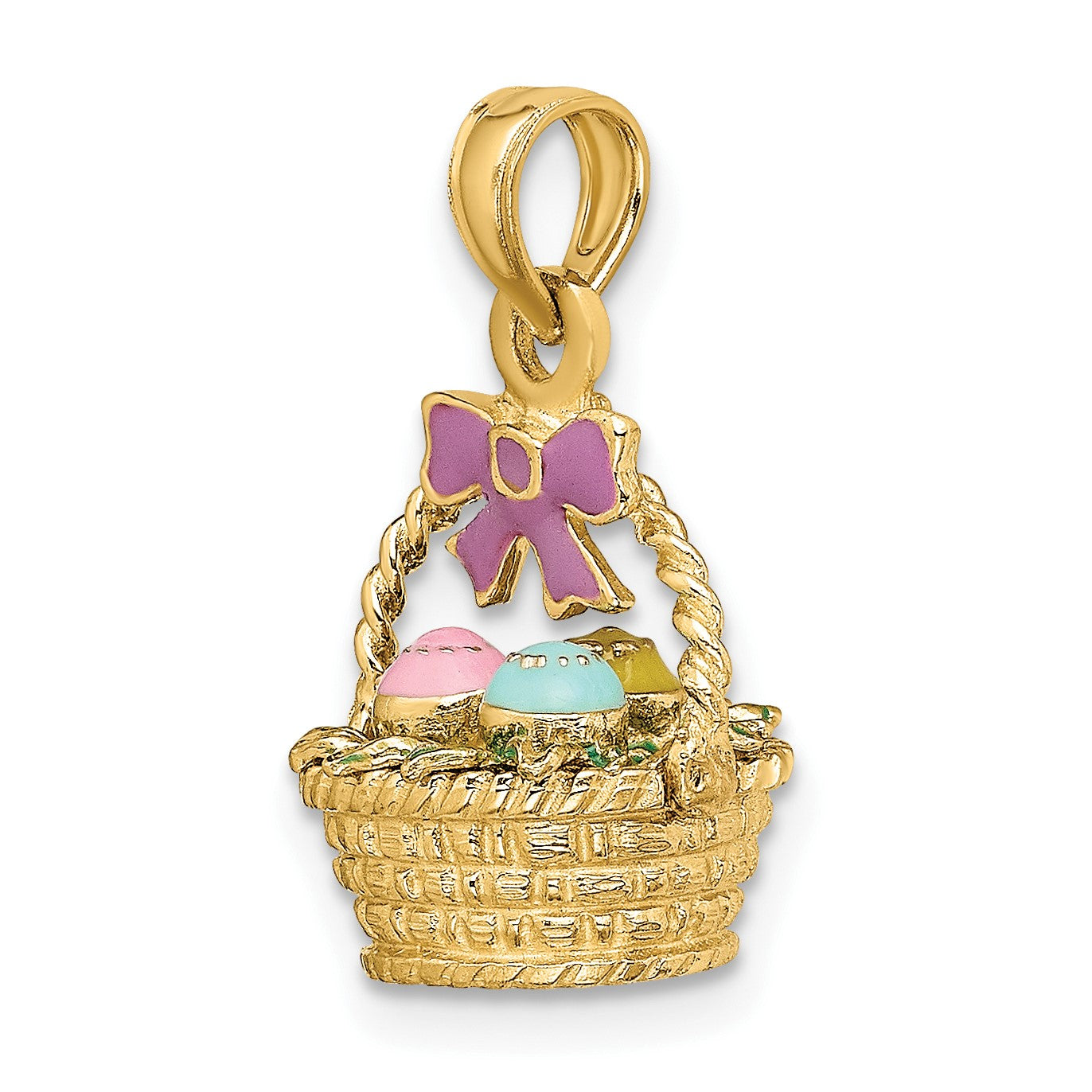 14K 3-D Enameled Easter Basket with Bow and Eggs Charm