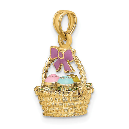 14K 3-D Enameled Easter Basket with Bow and Eggs Charm