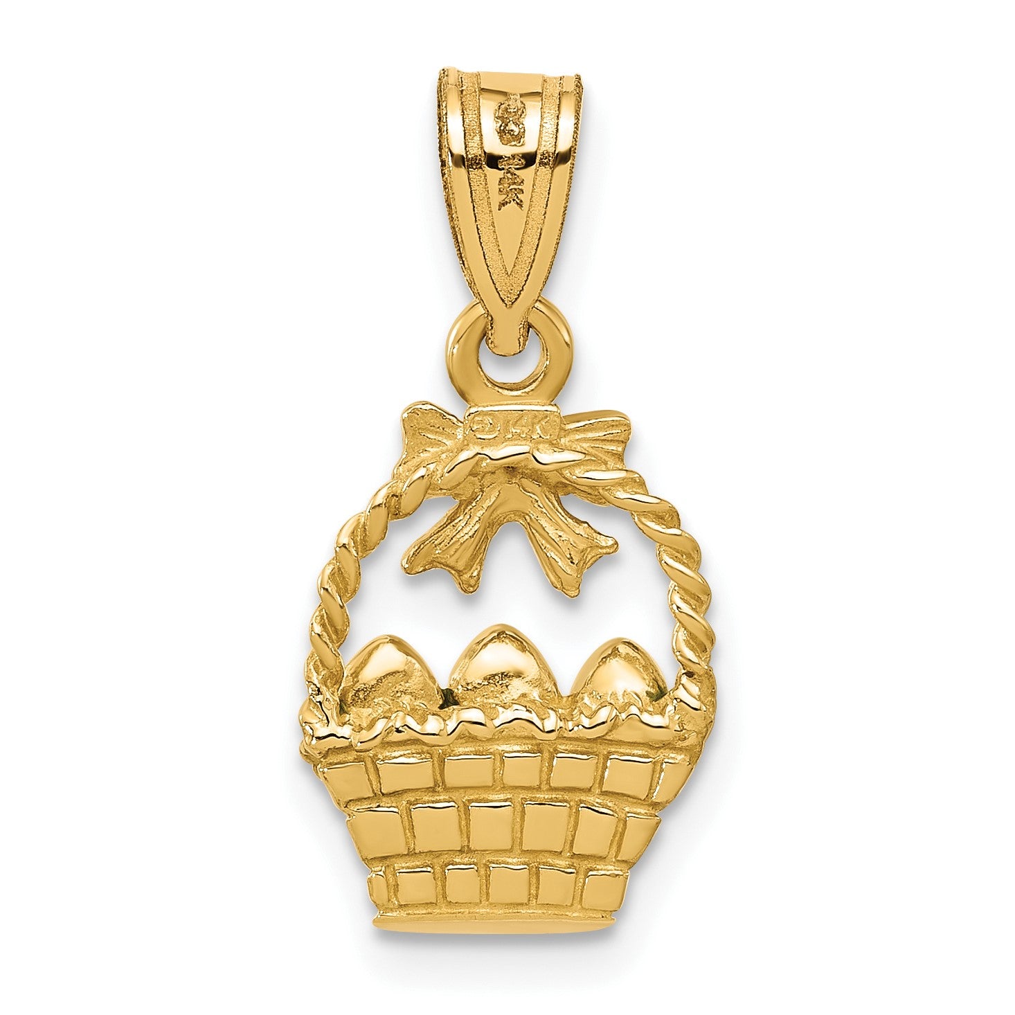 14K Enameled Easter Basket with Bow and Eggs Charm