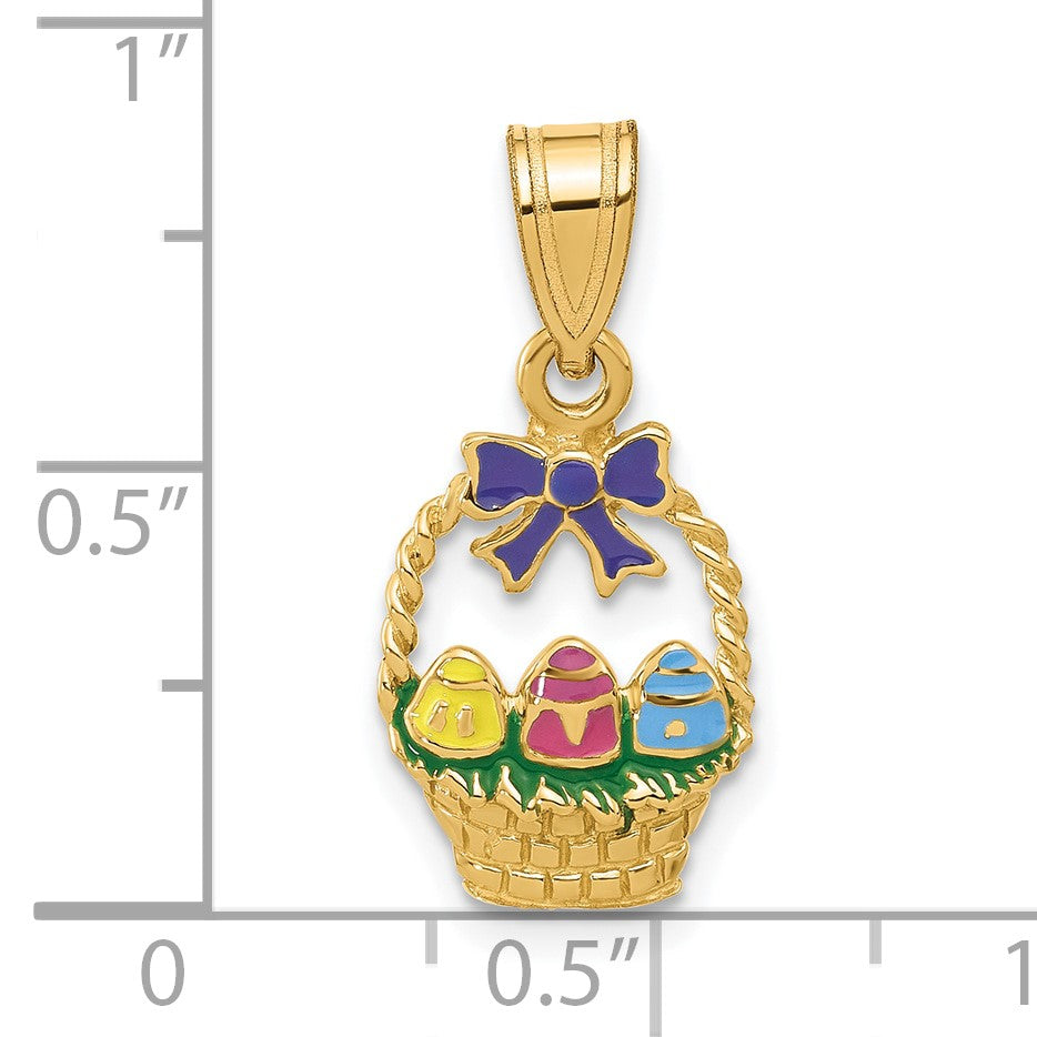 14K Enameled Easter Basket with Bow and Eggs Charm