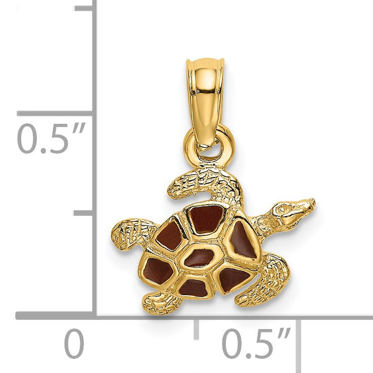 14K Small Textured and Brown Enameled Sea Turtle Charm