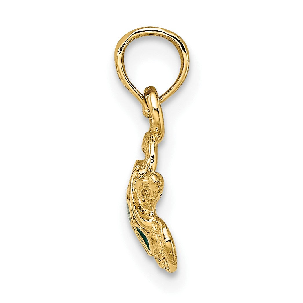 14K Small Textured and Green Enameled Sea Turtle Charm