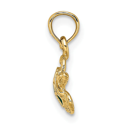 14K Small Textured and Green Enameled Sea Turtle Charm