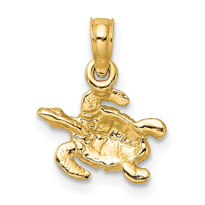 14K Small Textured and Green Enameled Sea Turtle Charm