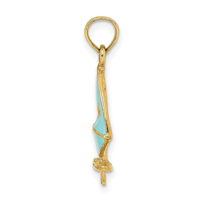 14K Aqua Enameled Windsail Surf Board Charm