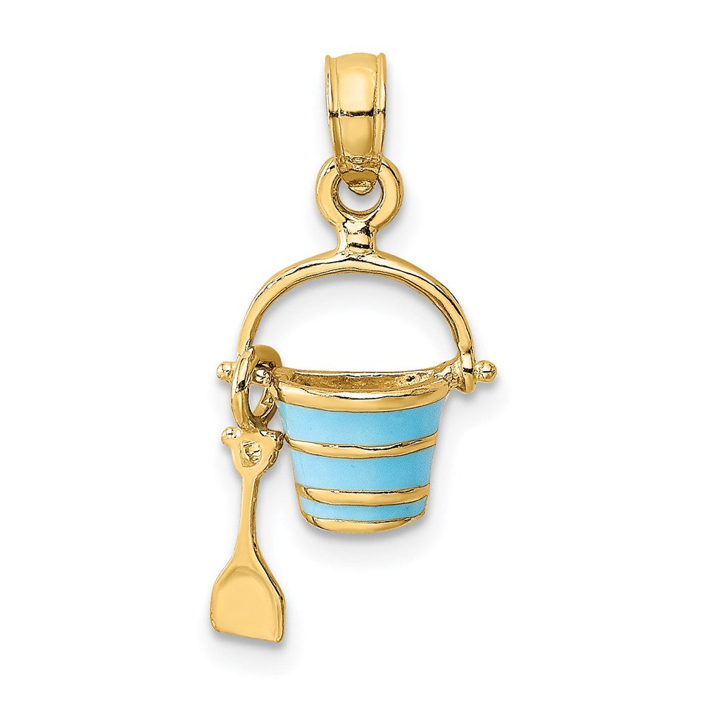 14K 2-D Aqua Enameled Beach Bucket w/Moveable Shovel Charm