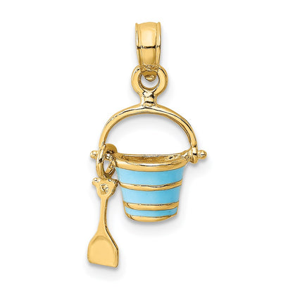 14K 2-D Aqua Enameled Beach Bucket w/Moveable Shovel Charm