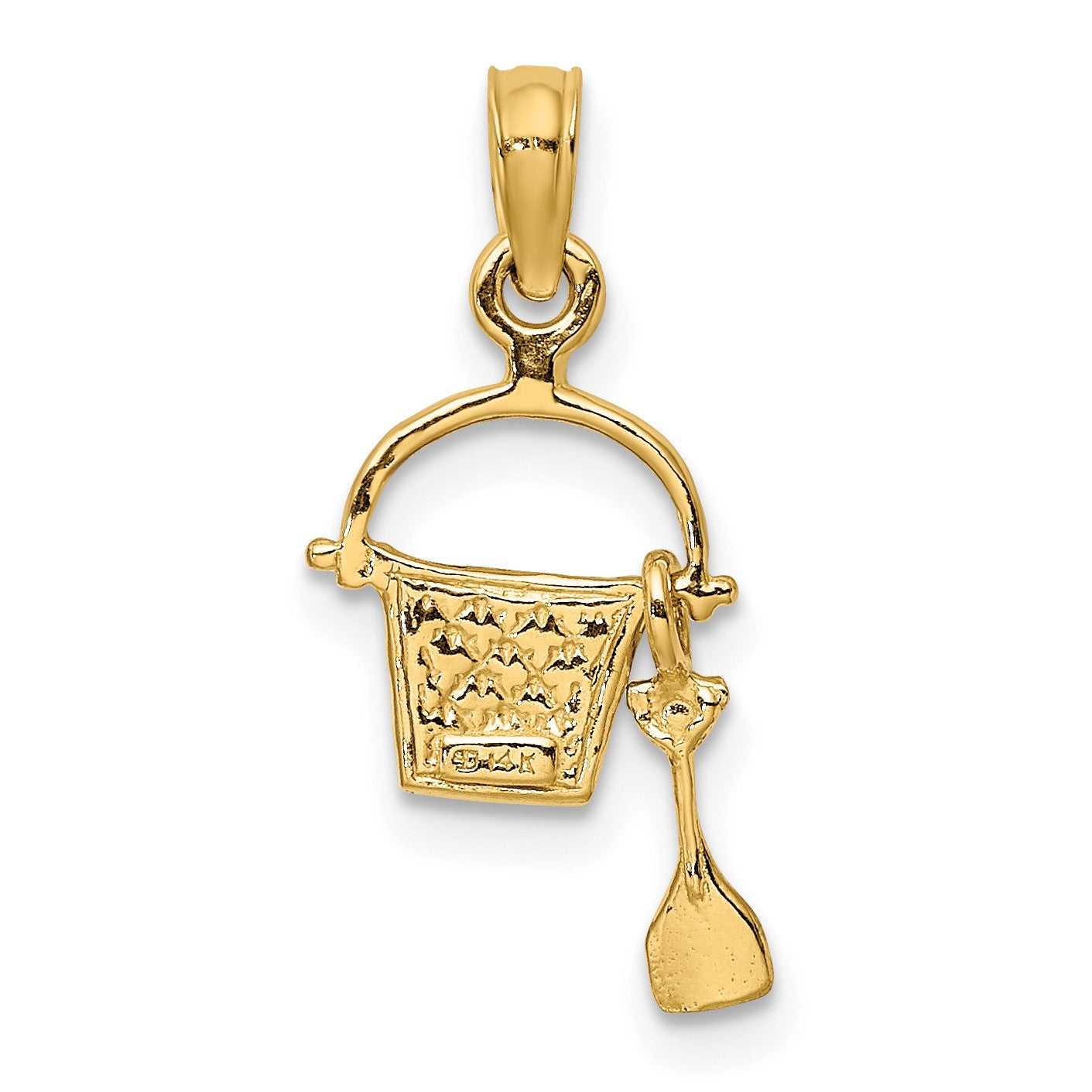 14K 2-D Green Enameled Beach Bucket with Moveable Shovel Charm