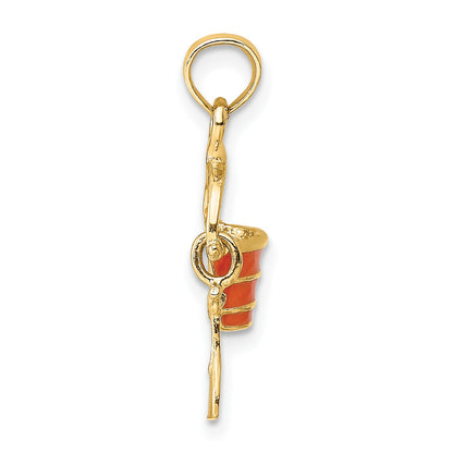 14K 2-D Orange Enameled Beach Bucket with Moveable Shovel Charm