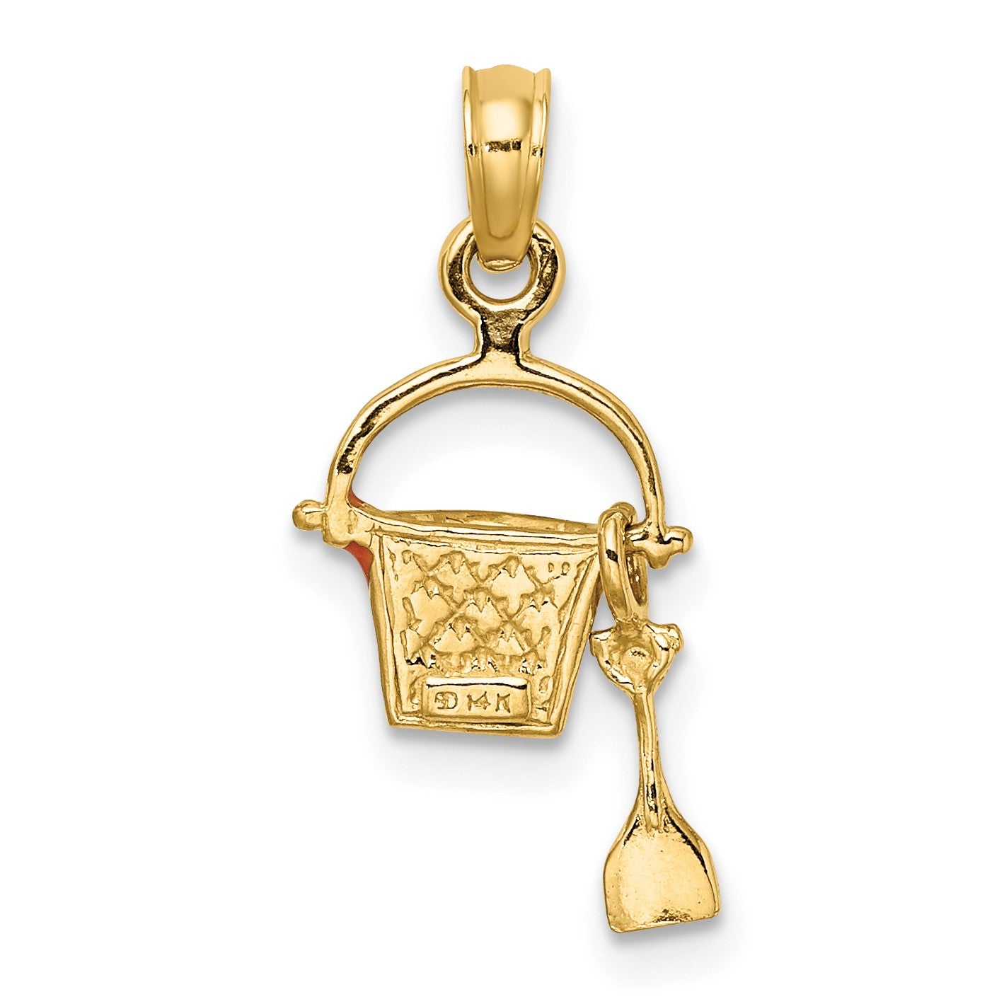 14K 2-D Orange Enameled Beach Bucket with Moveable Shovel Charm